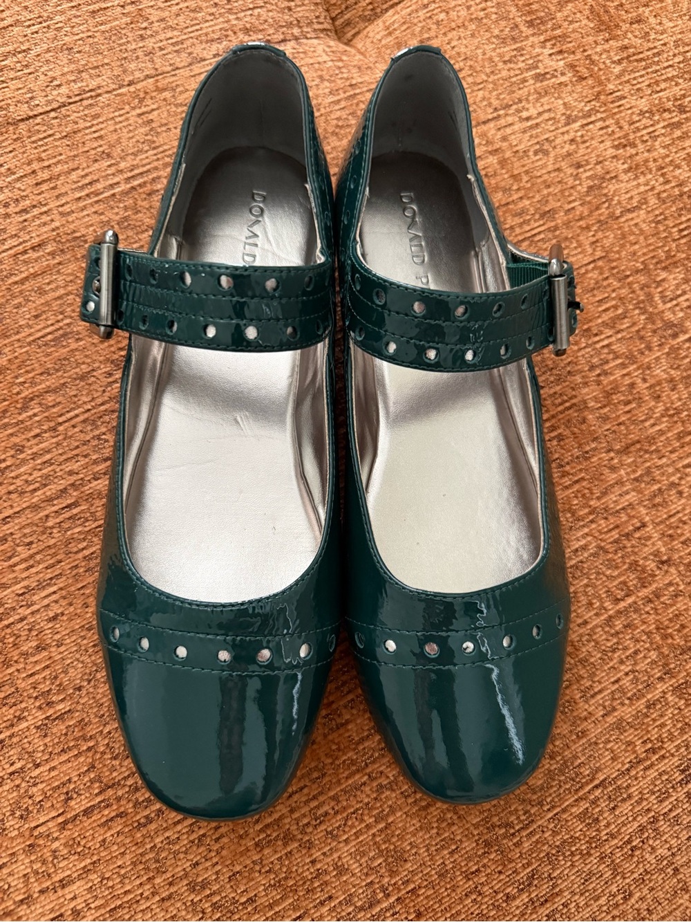 Donald J. Pliner Teal Patent Mary Jane Flats with Studded Strap